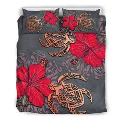 Alohawaii Home Set - Hawaii Turtle Hibiscus Polynesian Bedding Set - Khoi Style - AH - J4