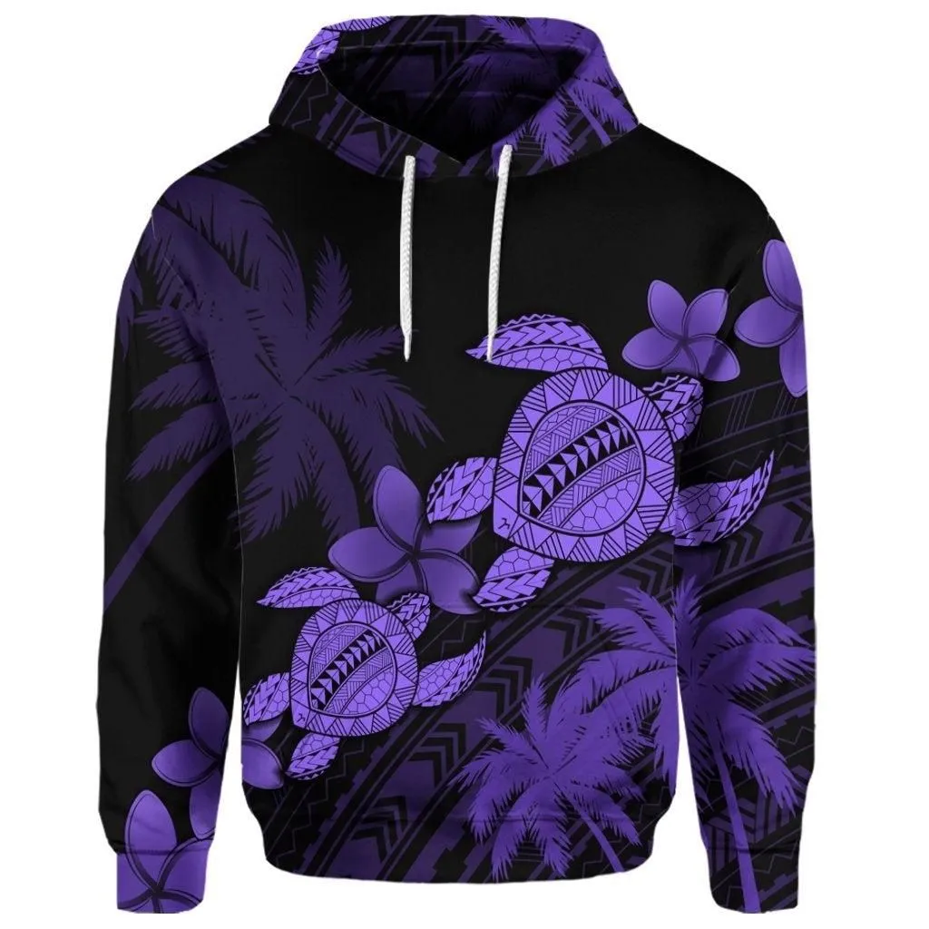 (Personalised) Hawaii Turtle Plumeria Coconut Tree Polynesian Hoodie - Purple