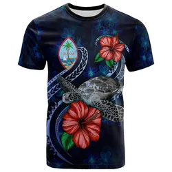 Guam Polynesian T shirt - Blue Turtle Hibiscus