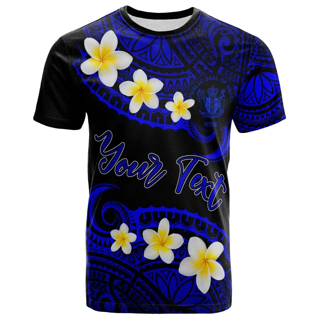 Niue Custom Personalised T-Shirt - Plumeria Polynesian Vibe Blue