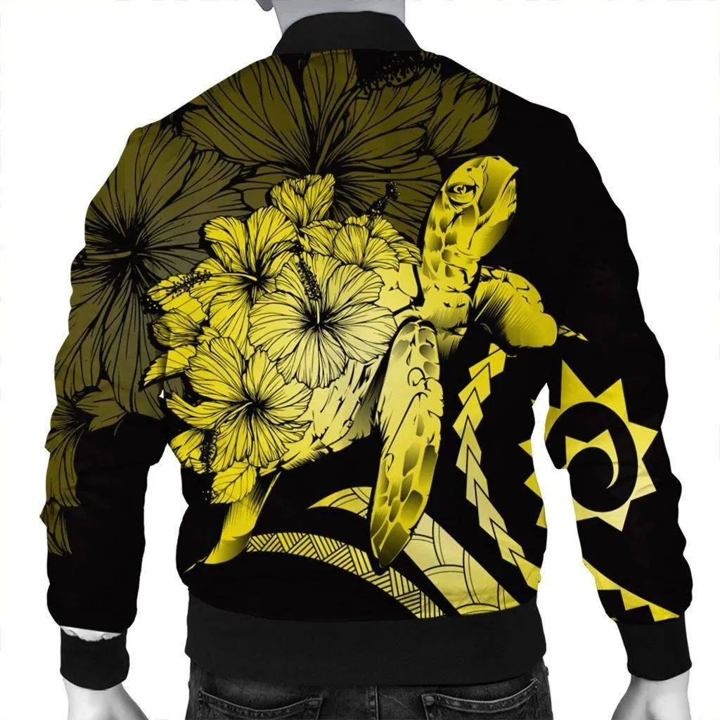 Hawaiian - Hawaii Turtle Hibiscus Polynesian Vintage Bomber Jacket - Yellow - AH