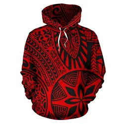 Hawaii Hoodie - Polynesian Hawaiian Style Tribal Tattoo Red Pullover