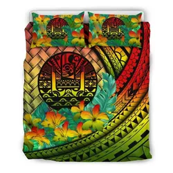 FamilyGater Bedding Set - Cover and Pillow Cases Tahiti - Lauhala Polynesian Hibiscus Reggae A24