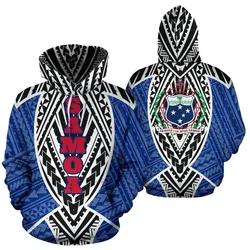 Samoa Hoodie - Samoa Coat Of Arms Polynesian Tattoo Sport Style Blue