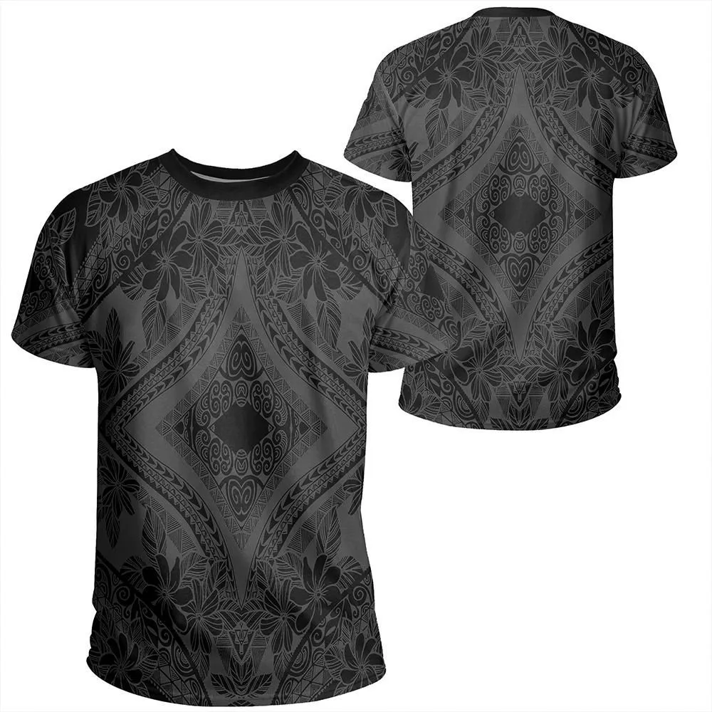 Polynesian Plumeria Mix Gray Black T Shirt Ah Jr Hawaiian Shorts Beach Short Sleeve