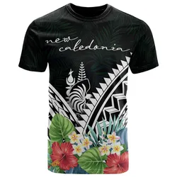 New Caleronia Polynesian T-Shirts - New Caleronia Coat of Arms & Polynesian Tropical Flowers White