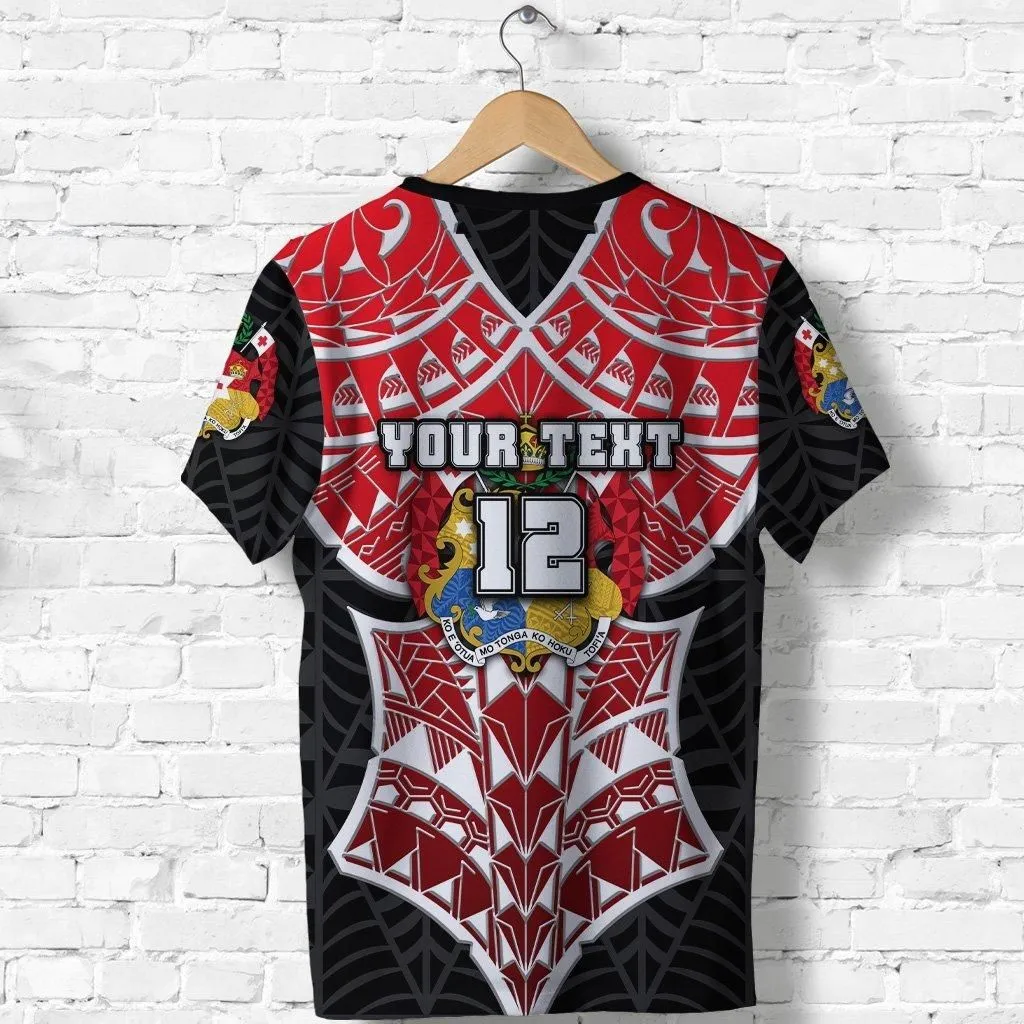 (Custom Personalised) Tonga Rugby T Shirt Polynesian Armor Style - Black