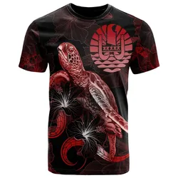 Alohawaii T-Shirt - Tee Tahiti Polynesian - Turtle With Blooming Hibiscus Red - BN22