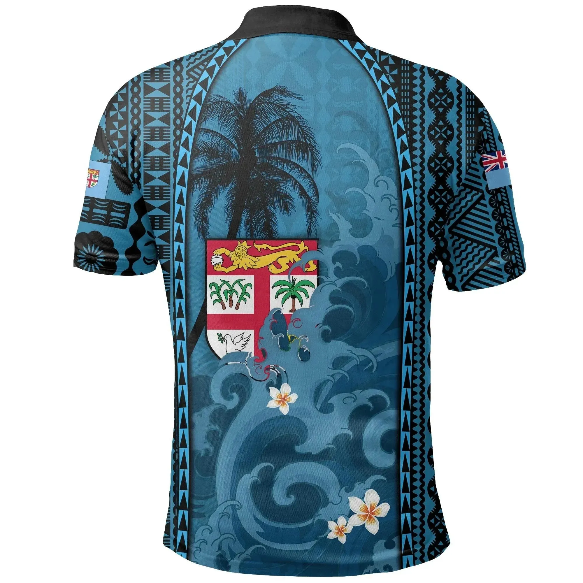 Alohawaii Shirt - Polo Shirt Fiji All Over Print Coat Of Arms Polynesian With Hibiscus And Waves TH65