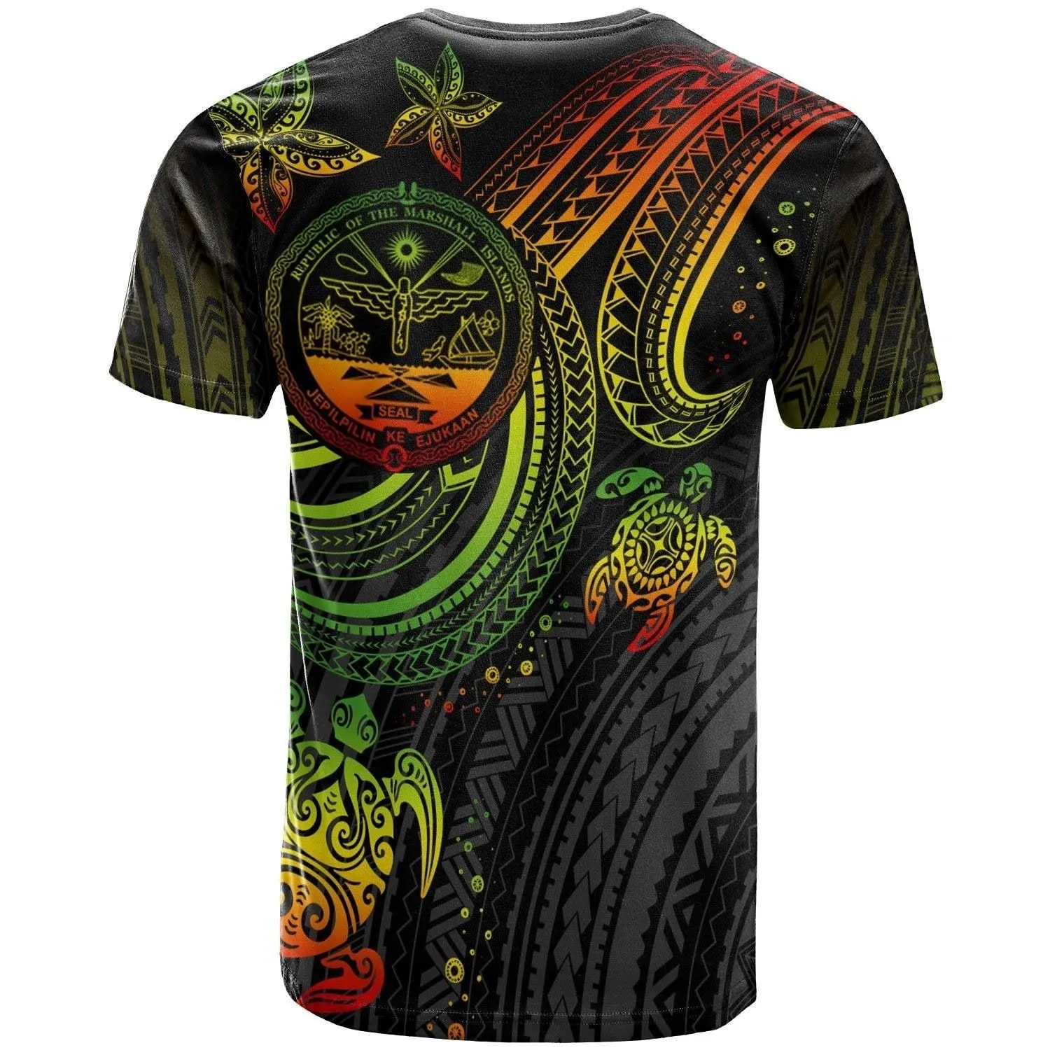 Marshall Islands Custom Personalised T shirt - Coat Of Arm with Reggae Turtle