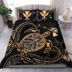 FamilyGater Bedding Set - Cover and Pillow Cases Kanaka Maoli Hawaiian Map - Turtle Polynesian Hibiscus Gold K4