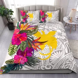 Papua New Guinea Bedding Set - Hibiscus Polynesian Pattern White Version