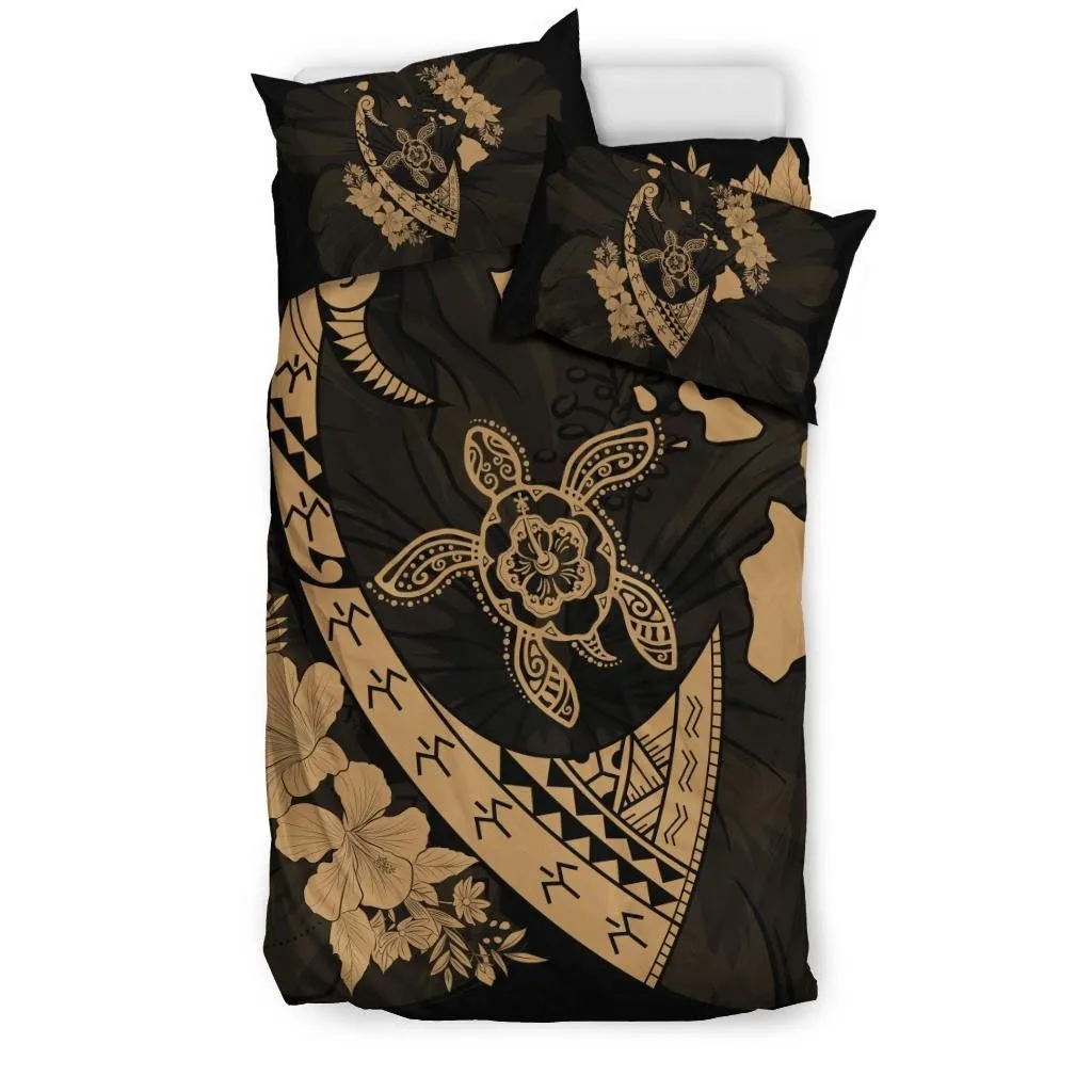 FamilyGater Bedding Set - Cover and Pillow Cases Hawaiian Map Hibiscus Turtle Fish Hook Polynesian Gold - AH - J5