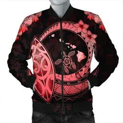 Hawaii Turtle Hibiscus Map Polynesian Bomber Jacket Red - AH