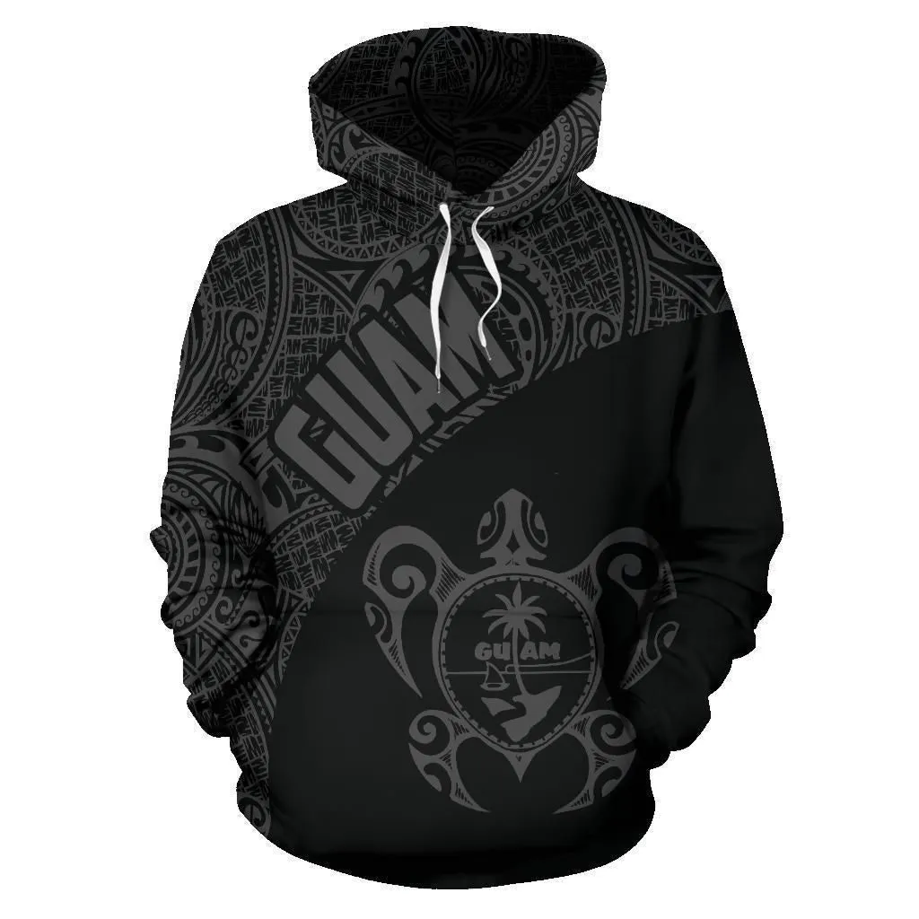 Guam Hoodie - Guam Coat Of Arm in Turtle Polynesian Tattoo Gray