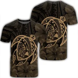 Hawaiian Map Turtle Kanaka Hibiscus Polynesian T-Shirt - Gold - AH