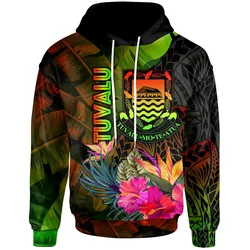 Tuvalu Polynesian Hoodie -  Hibiscus and Banana Leaves
