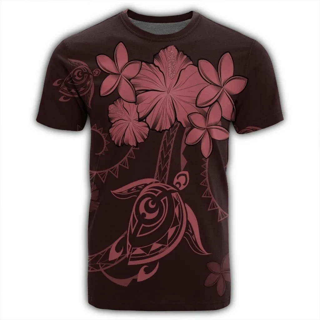 Hawaiian Turtles Hibiscus Plumeria Polynesian T-Shirt - Pink - AH