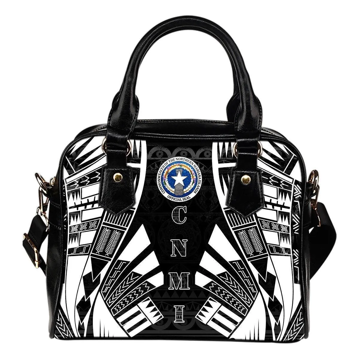 Northern Mariana Islands Shoulder Handbag - Polynesian Tattoo Black