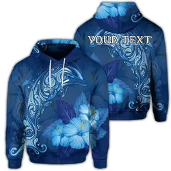 Alohawaii Hoodie - (Personalised) Hawaiian Dolphin Hibiscus Tropic Blue Polynesian Hoodie - AH - J4R