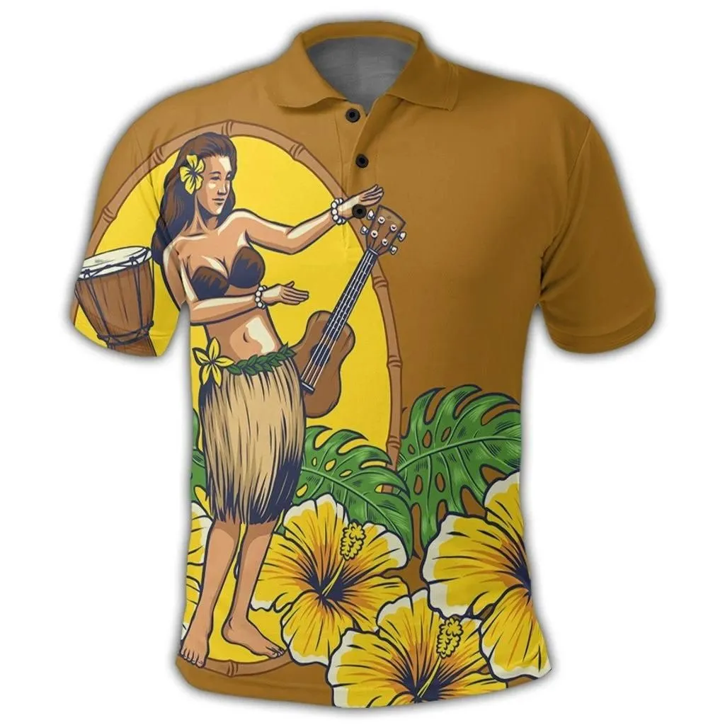 Alohawaii Shirt - Hawaiian Hula Girl Monstera Hibiscus Polynesian Polo Shirt - AH - JR