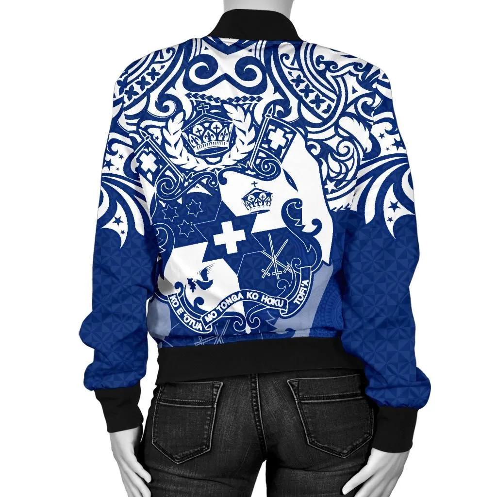 Tonga Polynesian Bomber Jacket (Women)  - Tongan Pride (Bright Blue) - BN15