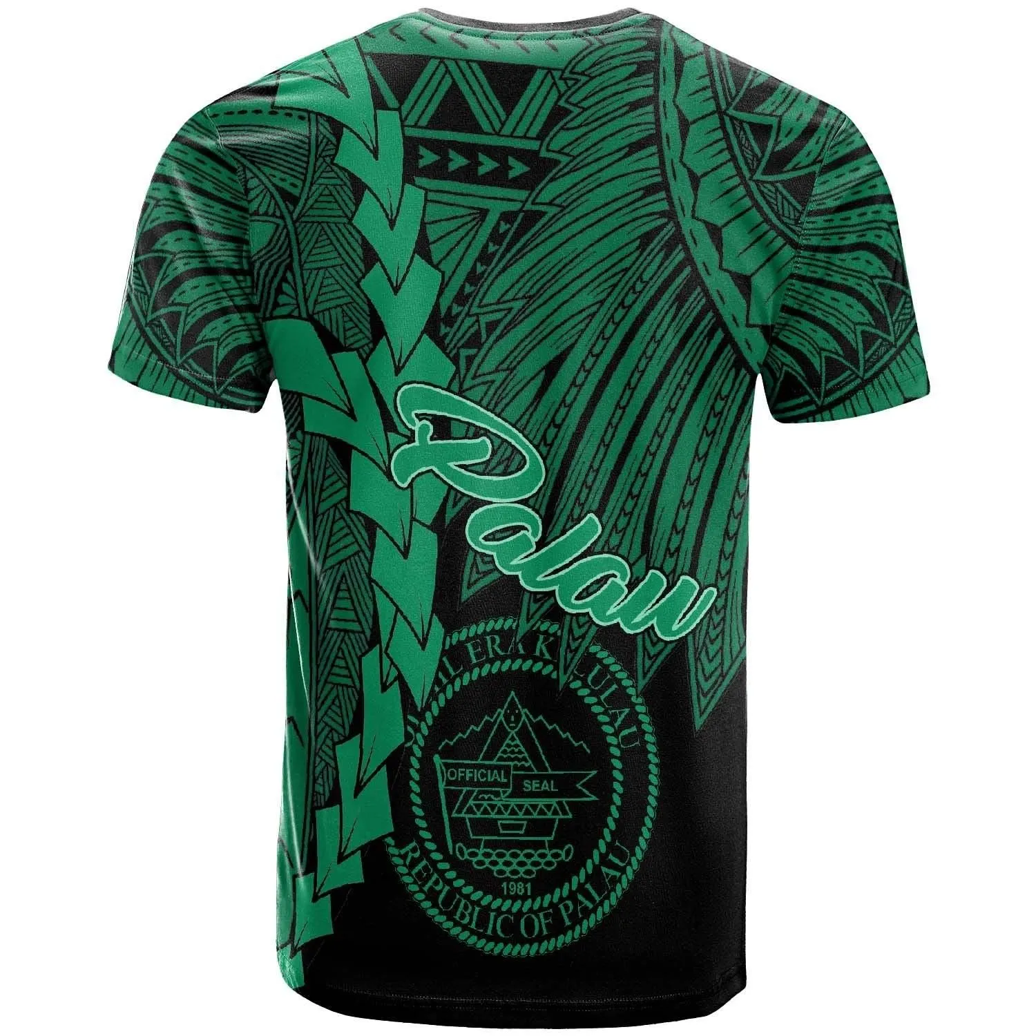Palau Polynesian Custom Personalised T-Shirt - Tribal Wave Tattoo Green