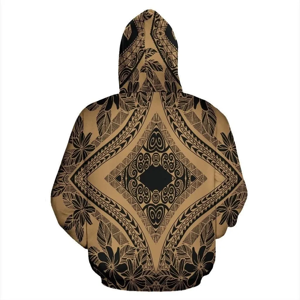 Alohawaii Hoodie - Polynesian Plumeria Mix Gold Black Pullover - AH - JR