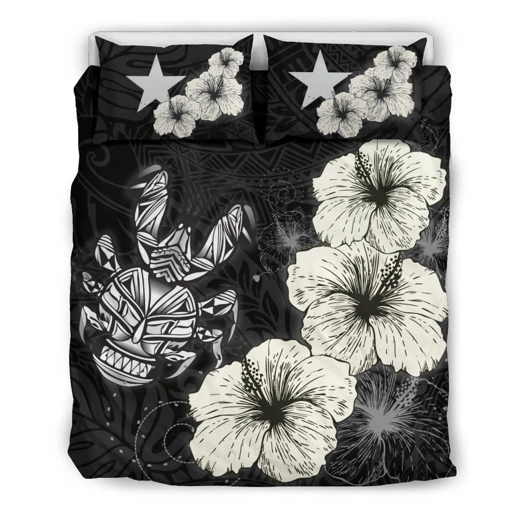FamilyGater Bedding Set - Cover and Pillow Cases Niue Hibiscus Turtle Polynesian - Style Black A10
