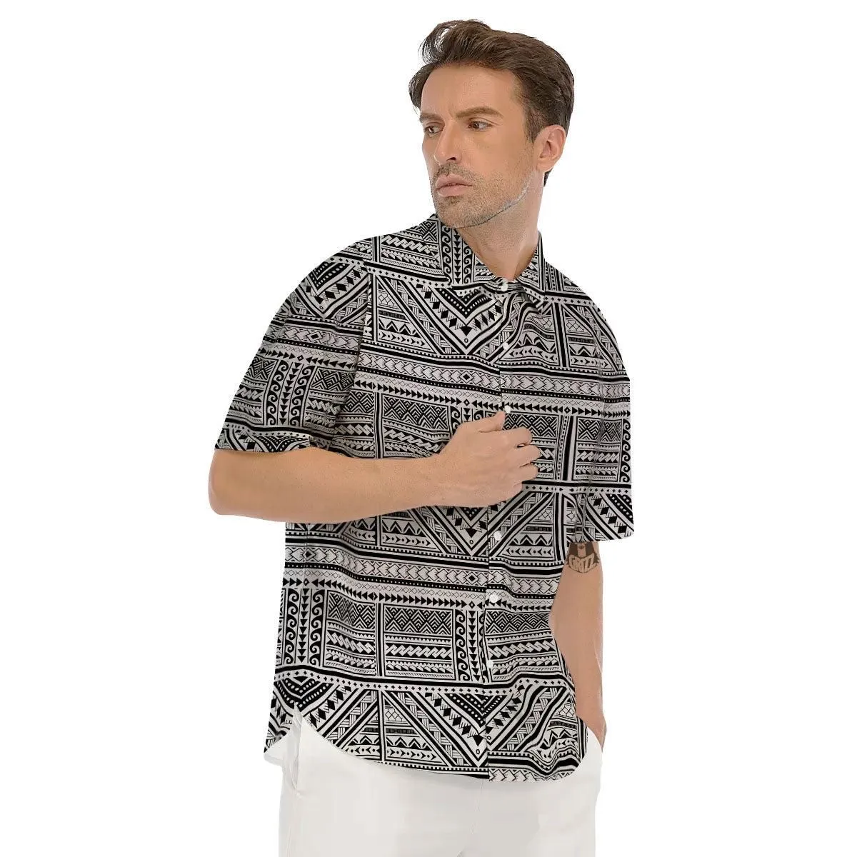 Tattoo Maori Polynesian Print Pattern Mens Short Sleeve Shirts