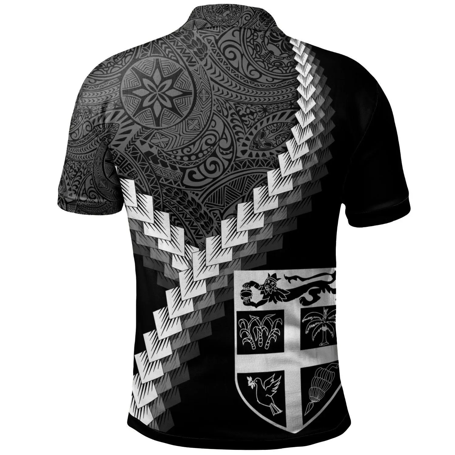 Alohawaii Shirt - Polo Shirt Fiji - Coat Of Arms With Polynesian Tattoo White - BN22