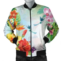 FamilyGaterJacket - Hawaiian Orchids Strelitzia Hibiscus Plumeria Hummingbirds Polynesian Bomber Jacket - AH - JR
