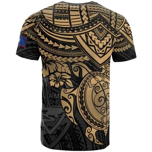 Guam T shirt - Guam Flag Polynesian Golden Turtle Hibiscus