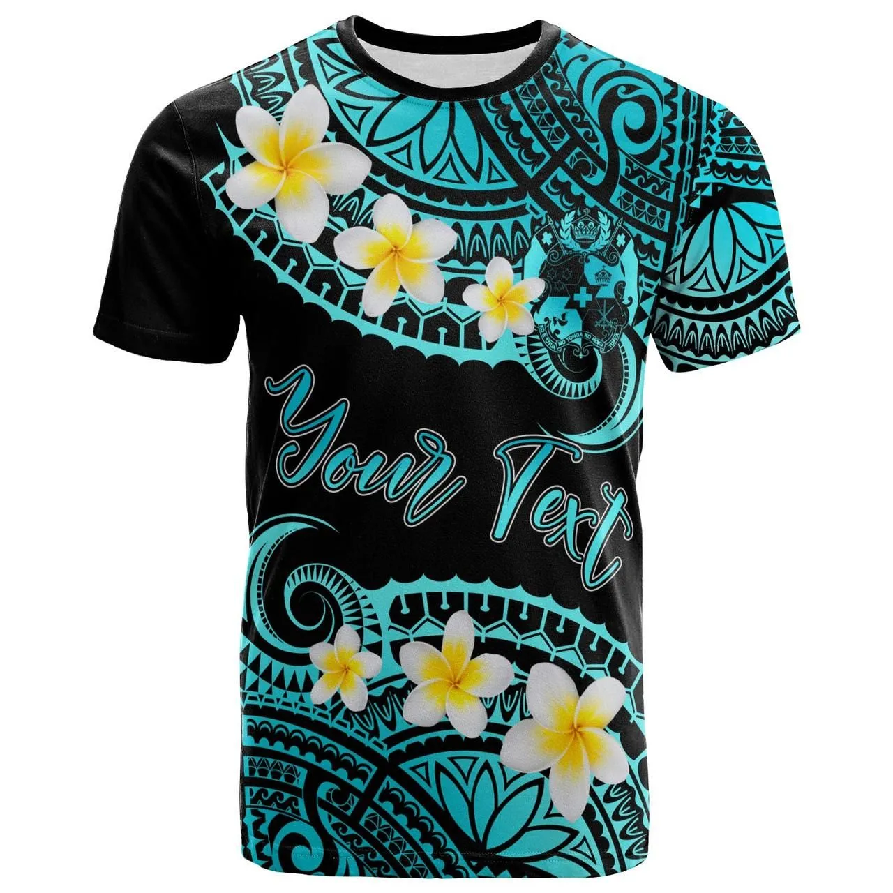 Tonga Custom Personalised T-Shirt - Plumeria Polynesian Vibe Turquoise