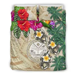 Alohawaii Bedding Set - Cover and Pillow Cases Marshall Islands - Hibiscus Turtle Tattoo Beige A02