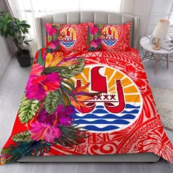 Tahiti Bedding Set - Hibiscus Polynesian Pattern Red Version