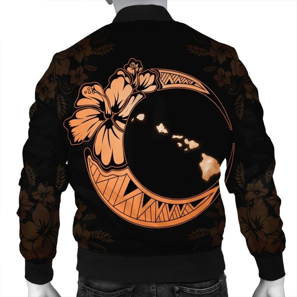 Hawaiian Map Hibiscus Turtle Polynesian Moon Bomber Jacket Orange