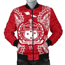 Samoa Polynesian Mens Bomber Jacket Map Red White