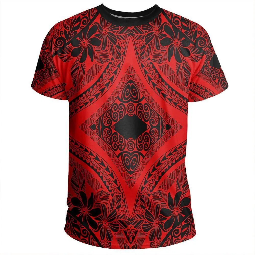 Polynesian Plumeria Mix Red Black T shirt