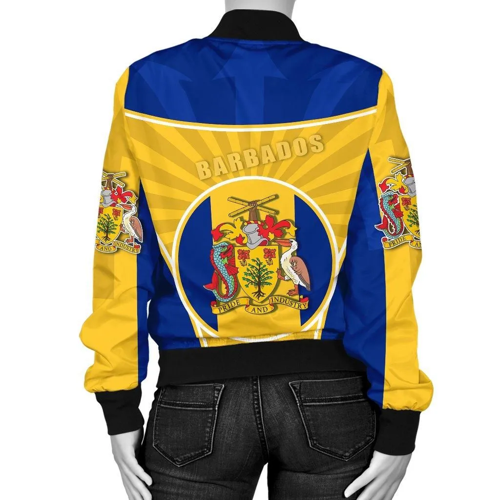 Barbados Women Bomber Jacket Circle Stripes Flag Proud Version