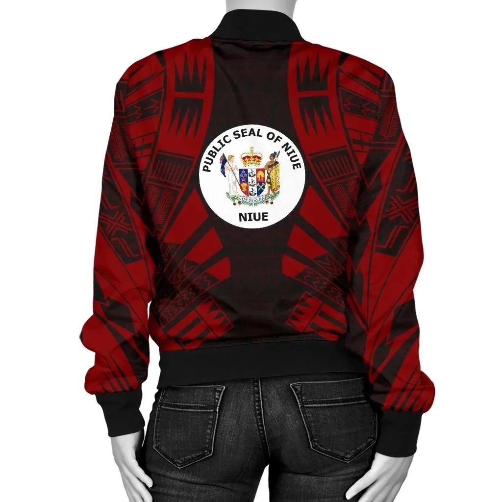 Niue Women Bomber Jacket - Polynesian Tattoo Red - BN0110