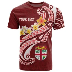 Fiji Custom Personalised T-Shirt - Fiji Seal Polynesian Patterns Plumeria (Red)