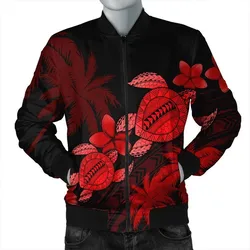 Hawaii Turtle Plumeria Coconut Tree Polynesian Bomber Jacket - Red - AH