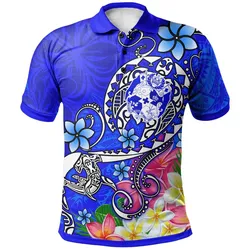 Tonga Polo Shirt - Turtle Plumeria (BLUE)
