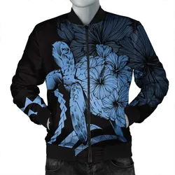 Hawaiian - Hawaii Turtle Hibiscus Polynesian Vintage Bomber Jacket - Pastel Blue