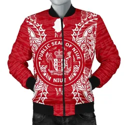 Niue Polynesian Mens Bomber Jacket Map Red White