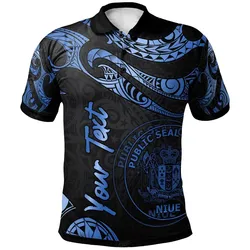 Niue Polynesian Custom Personalised Polo Shirt - Poly Tattoo Blue Version