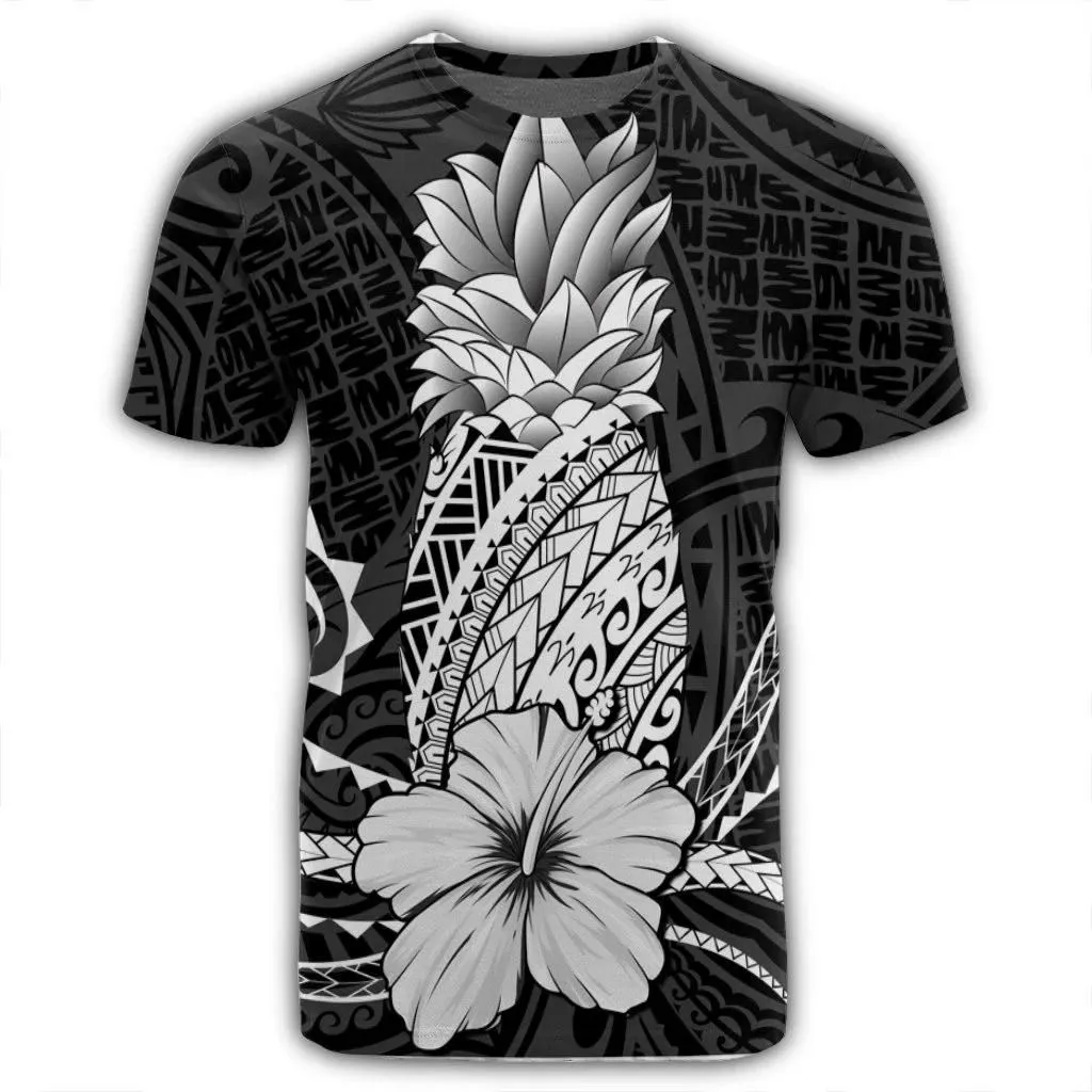 Alohawaii Tee - Hawaii Polynesian Pineapple Hibiscus T-shirt White - AH - J4R