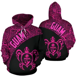 Guam Hoodie - Guam Coat Of Arm in Turtle Polynesian Tattoo Pink