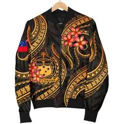 Samoa Polynesian Women Bomber Jacket - Gold Plumeria - BN11